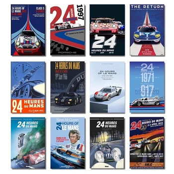 24 Saat Le Mans Posteri Vintage Yarış Arabası Tuval Boyama Klasik Motor Sporları Duvar Sanatı Baskılar Resim Oturma Odası Dekor İçin