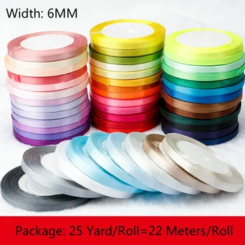 (25 Yards/rulo) 6mm Şeritler Renkli Düz Renk Saten Kurdeleler Düğün Dekoratif Hediye Kutusu Ambalaj Kemer DIY El Sanatları 22 Metre