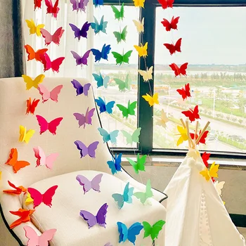 2M Renkli 3D Kelebek Afiş Düğün Doğum Günü Partisi İçin Romantik DIY Asılı kağıt Çelenk Oturma Odası İçin Bebek Duş Dekor