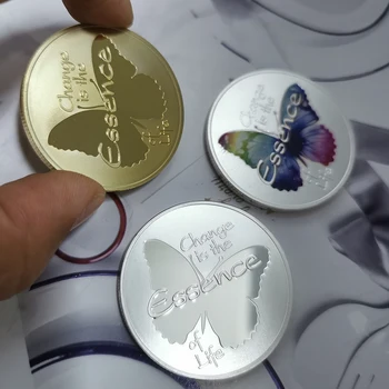 3 Adet / grup Renk Kelebek Metamorfoz Hayvan Altın Gümüş Paralar 