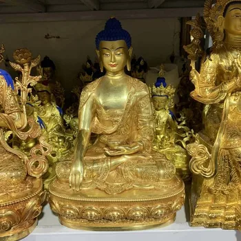 31 CM büyük Yüksek dereceli altın yaldız Tibet Guru Sakyamuni Buda pirinç heykeli EV aile etkili koruma
