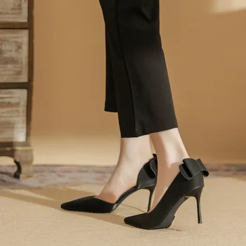 34-39 Yüksek Topuklu kadın Stiletto Topuk 2023 Bahar Yeni Sivri Seksi Tarafı Boş Ayakkabı Bayan Pompaları