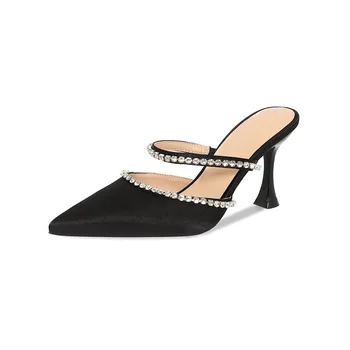 34-41 Altın sandalet kadın ince topuk 8cm yüksek topuklu siyah sivri taklidi yaz Ayakkabı