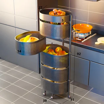 360 derece Dönen Sepet Rafları Mutfak Zemin Çok katmanlı Çok Fonksiyonlu Ev Depolama Rafı Meyve ve Sebzeler için