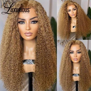 360 Kinky Kıvırcık Zencefil Kahverengi sırma ön peruk Için kadın peruk 13x4 Sarışın Kıvırcık Peruk #27 Brezilyalı Remy Saç Ön Koparıp