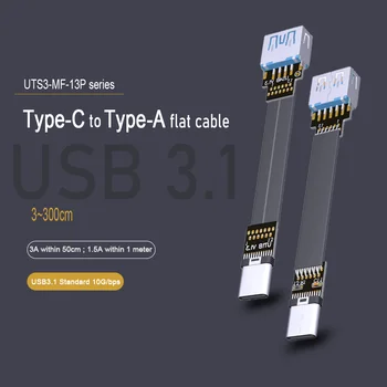 3A USB Tip C Çift 90 Derece USB C Kablo Şerit Düz Açılı Yukarı Aşağı Gooseneck Tip C USB 3.0 Tip-C Uzatma Kablosu Kablosu