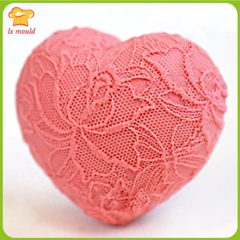 3D Kalp şeklinde silikon kalıp Fondan Kek Dekor Çikolata Pişirme Sabun Buz DIY Aracı-Dantel Çiçek Aşk Kalp
