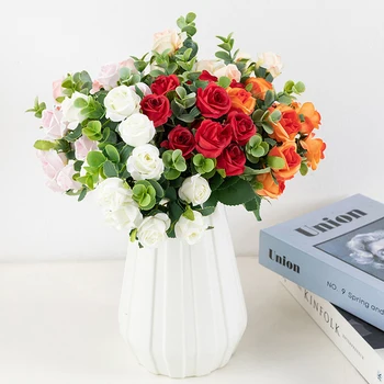 4 adet 5 Çatal Gül Kafaları Yapay İpek Çiçekler Düğün Ev Partisi Doğum Günü Düğün Dekorasyon DIY Vazo Sahte Çiçek