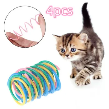 4 Adet Kedi Bahar Oyuncak Plastik Renkli Bobin Spiral Yaylar Pet Eylem Geniş Dayanıklı İnteraktif Oyuncaklar Pet Favor Oyuncak