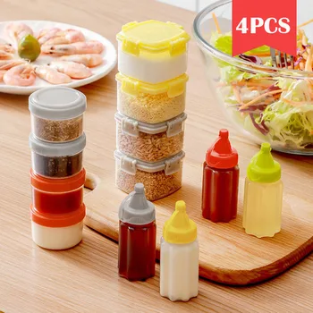 4 Adet Plastik Sos sıkılabilir şişe Mini Baharat Kutusu salata sosu Kapları Açık Taşınabilir Barbekü Baharat Kavanoz Mutfak Aracı