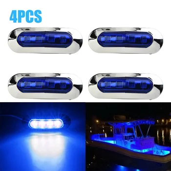 4 Adet tekne Transom ışık 10-30V evrensel su geçirmez tekne sualtı Duba Transom lambası 4 LED mavi nezaket ışıkları
