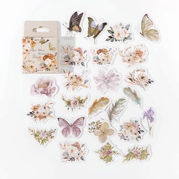 46 adet Kutulu etiketler sanatsal yumuşak zarif çoktan seçmeli küçük taze çiçek kelebek DIY el dekoratif kolaj çıkartmalar