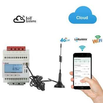 4G-LTE Wifi Lorawan İletişim AC Kwh IoT Kablosuz 3 Fazlı Akıllı Elektrik Enerjisi ölçüm Cihazı 45 ~ 65Hz lcd ekran Din Ray Dağı