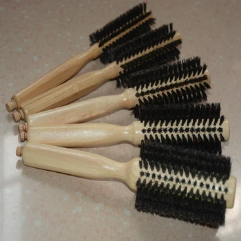 5 ADET Boyutu Saf Doğal Ahşap Profesyonel Dolaşık Açıcı Saç Fırçası Ahşap Saplı Domuz Yele Yuvarlak tarak rulo Araçları Salon Styling için
