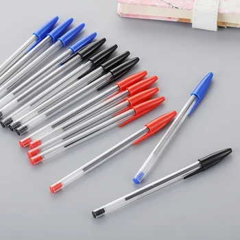5 Adet Mavi / Siyah Mürekkep Tükenmez Kalem 1mm Uzun ömürlü Plastik Şeffaf Tükenmez Kalemler Çocuklar Okul Ofis Yazma Kalem Malzemeleri