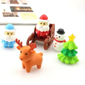 5 Adet/paket Mini Kawaii Silgi Karikatür Santa Noel Ağacı Kar Tanesi Elk Geyik Okul Ofis Malzemeleri Kauçuk Silgi Hediye Çocuklar için