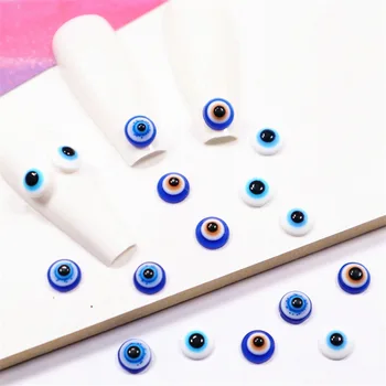 50 Adet Mavi Gözler 3D Reçine Nail Art Charms Boncuk, tırnak mücevheri DIY Nail İpuçları Manikür Aksesuarları 6mm