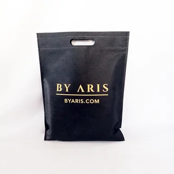 500 Adet/grup Özel Logo Baskılı Siyah Alışveriş Çantaları Kalıp kesim Saplı Yeniden Kullanılabilir Dokuma Olmayan Tote Çanta Hediye Paketleme için Toptan