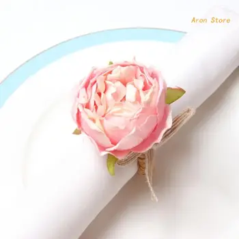 6 adet El Yapımı Çiçek Kağıt Peçete Tutucu Yapay Gül Peçete Halkası Masa Peçeteler Tokaları Masa Dekorasyon Düğün İçin