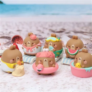 6 adet / takım Anime MOLANG Tavşan Kör Kutu Yaz yüzme Tahmin Çantası Heykelcik Aksiyon Figürü Bebek Masaüstü Koleksiyonu Oyuncaklar