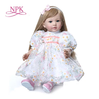 60CM yüksek kaliteli yeniden doğmuş toddler bebek kız bebek ultra uzun sarı saç bebek güzel prenses noel hediyesi