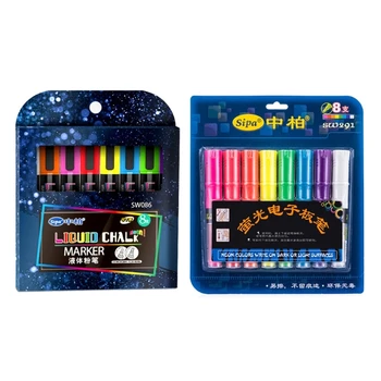 8 Renk Sıvı Tebeşir Silinebilir Vurgulayıcı Floresan işaretleyici kalem, Beyaz Tahta Graffiti LED Kara Tahta 3mm 5mm