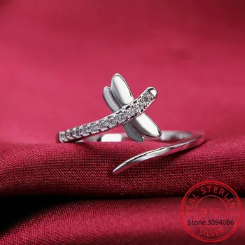 925 Ayar Gümüş Lüks Temizle Zirkon Yusufçuk Açılış Yüzük Böcek Yüzük anillos De Prata Kadınlar için Trendy Güzel Takı BSR384