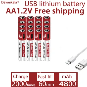 AA USB şarj 1.2 V AA 4800mAH şarj edilebilir lityum pil için alarm tabancası uzaktan kumanda fare oyuncak pil + ÜCRETSİZ KARGO
