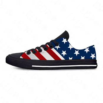 ABD Amerikan Bayrağı Yıldız vatansever Moda Komik Rahat Bez Ayakkabı Düşük Üst Hafif Nefes 3D Baskı Erkekler kadınlar Sneakers
