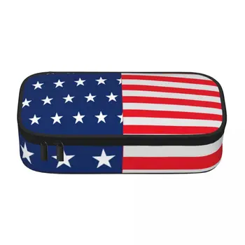 ABD Bayrağı Baskı Kalem Kutusu Yıldız ve Çizgili Üniversite Çok Fonksiyonlu Fermuarlı Kalem Kutusu Erkek Kız Kawaii Kalem Çantaları