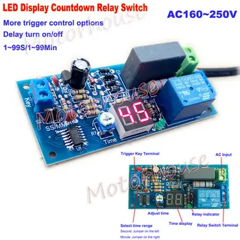 AC 220V 230V dijital LED Ekran Ayarlanabilir Geri Sayım Tetik Gecikme Zamanlayıcı Anahtarı Kapalı Zamanlama Röle Modülü 1s-99min
