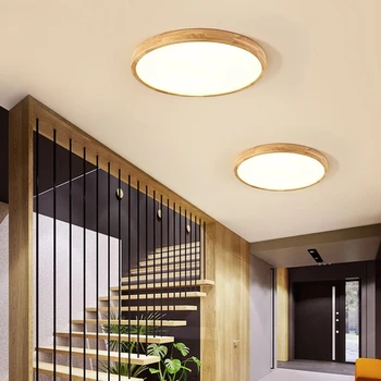 Ahşap LED Avize Tavan Lambası Modern İskandinav Tarzı Oturma Odası Yemek Odası Yatak Odası Mutfak Ev Ultra ince aydınlatma armatürü