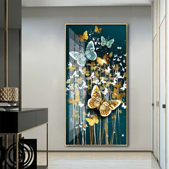 Altın kelebek soyut iskandinav Poster giriş boyama duvar sanatı oturma odası için Modern ışık lüks ev dekor tuval baskılar