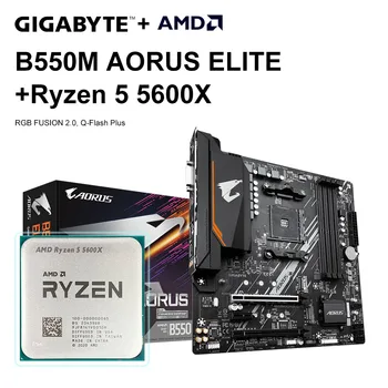 AMD Ryzen 5 5600X R5 5600X CPU + GİGABYTE B550M AORUS ELİTE Anakart Seti DDR4 128GB Soket AM4 M. 2 SATA III 4000 (OC)MHz