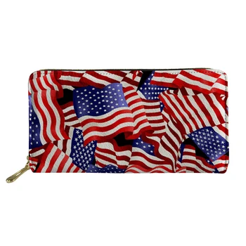 Amerikan ABD / İngiltere Bayrağı Baskı Kadın Deri Cüzdan Fermuar Debriyaj Para Çantası Çoklu kart Uzun Çanta