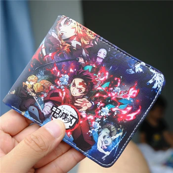 Anime iblis avcısı Kimetsu hiçbir Yaiba PU Cüzdan kimlik kartı tutucu Kısa Çift katlı bozuk para cüzdanı Kılıfı Para klipsli cüzdanlar Cosplay Hediye