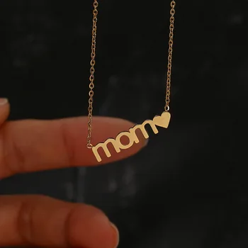 Annemi Seviyorum Kolye Kolye Anne için, Paslanmaz Çelik Zincir Moda Estetik Takı Anneler Günü Hediyesi