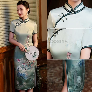 Artı Boyutu 4Xl kadın Cheongsam Baskılı Standı Yaka geleneksel çin elbisesi Edebi Retro Ulusal Tarzı Orta Uzunlukta Qipao