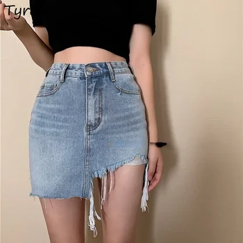 Asimetrik Mini Etekler Kadın Denim Kore Moda Tüm Maç A-line Seksi Yaz Yüksek Bel Chic Vintage Mizaç Streetwear