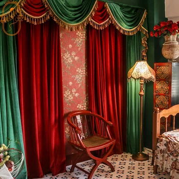 Avrupa tarzı Lüks High-end Düz Renk Pazen karartma perdeleri Oturma Odası Yatak Odası için Dikiş Perdeleri Ev Geliştirme