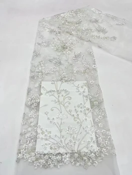 Avrupa ve Amerika Birleşik Devletleri Fransa tül dantel boncuk tüp pullu nakış, moda dantel örgü düğün parti elbise kumaş 5 metre