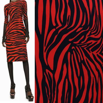 Avrupa Ve Amerikan Kırmızı Zebra Çizgili Baskılı Polyester Kumaş Kadınlar İçin Elbise Bluz Pantolon El Yapımı DIY Elbise Dikiş