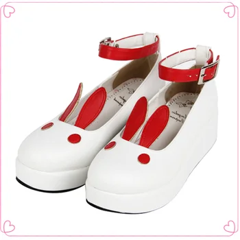 Ayak bileği kayışı ÇÜNKÜ tavşan kulaklar sevimli Lolita ayakkabı kadın Prenses Kawaii Kız Kadın Ayakkabı Vintage Tatlı sevimli kız Ayakkabı Anime
