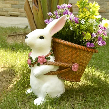 Ayakta Tavşan Saksı çiçeklik Reçine Beyaz 30CM Ev Açık Bahçe Çim Yard Dekor Güzel Hayvan Konteyner