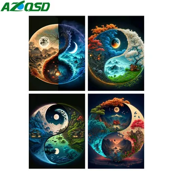 AZQSD 5d Elmas Nakış Satış Ağacı Ay Manzara El Sanatları Hediye Boyama Satış Manzara Mozaik Ev Dekor Dikiş
