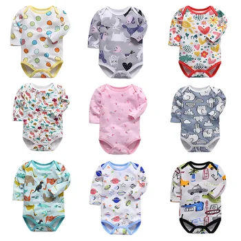 Bahar Bebek Bodysuit Vücut Takım Elbise Uzun Kollu Yenidoğan Bebek Pamuk Tulum Karikatür Baskı Çocuklar Bebek Kız Erkek Giysileri Toptan
