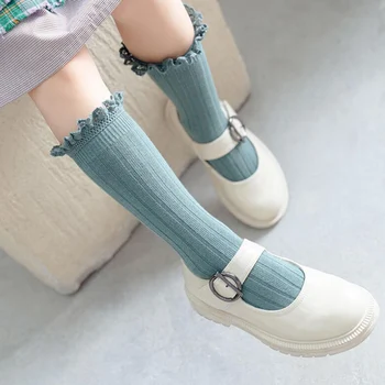 Bahar Güz Kızlar Dantel Çorap Pamuk Nervürlü Diz Yüksek Uzun Çorap Okul Kız Giysileri Toddler Bebek Tüp Çorap Çocuk Meias