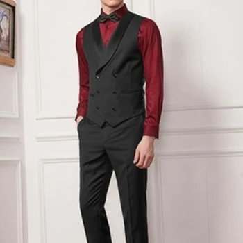 Bahar Yeni Custom Made Moda Yakışıklı Siyah Yelek Siyah Pantolon Erkek Takım Elbise düğün elbisesi Parti Groomsmen Erkek Giyim