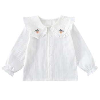 Bebek Kız Bluz Gömlek Uzun Kollu Yürüyor Çocuk Kız Giysileri Nakış Dantel Beyaz Bluzlar Bahar Çocuk Giyim Bebekler