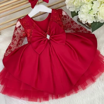 Bebek Noel Elbise Kız Yürüyor Çocuk Dantel Doğum Günü Giysileri Küçük Kız Prenses Düğün Parti Kıyafeti 0-2 Yıl Vestidos